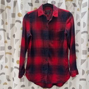 MADEWELL Red and Blue Plaid Flannel Button-Up Shirt